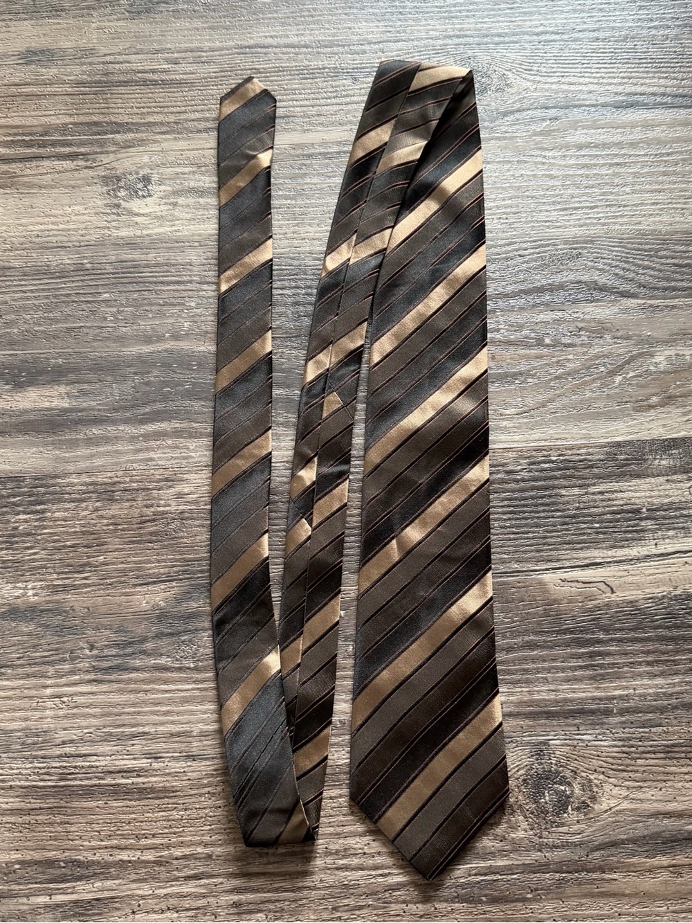 apt. 9 Men's Brown Tan Black Striped Woven 100% Silk Pointed Tie One Size